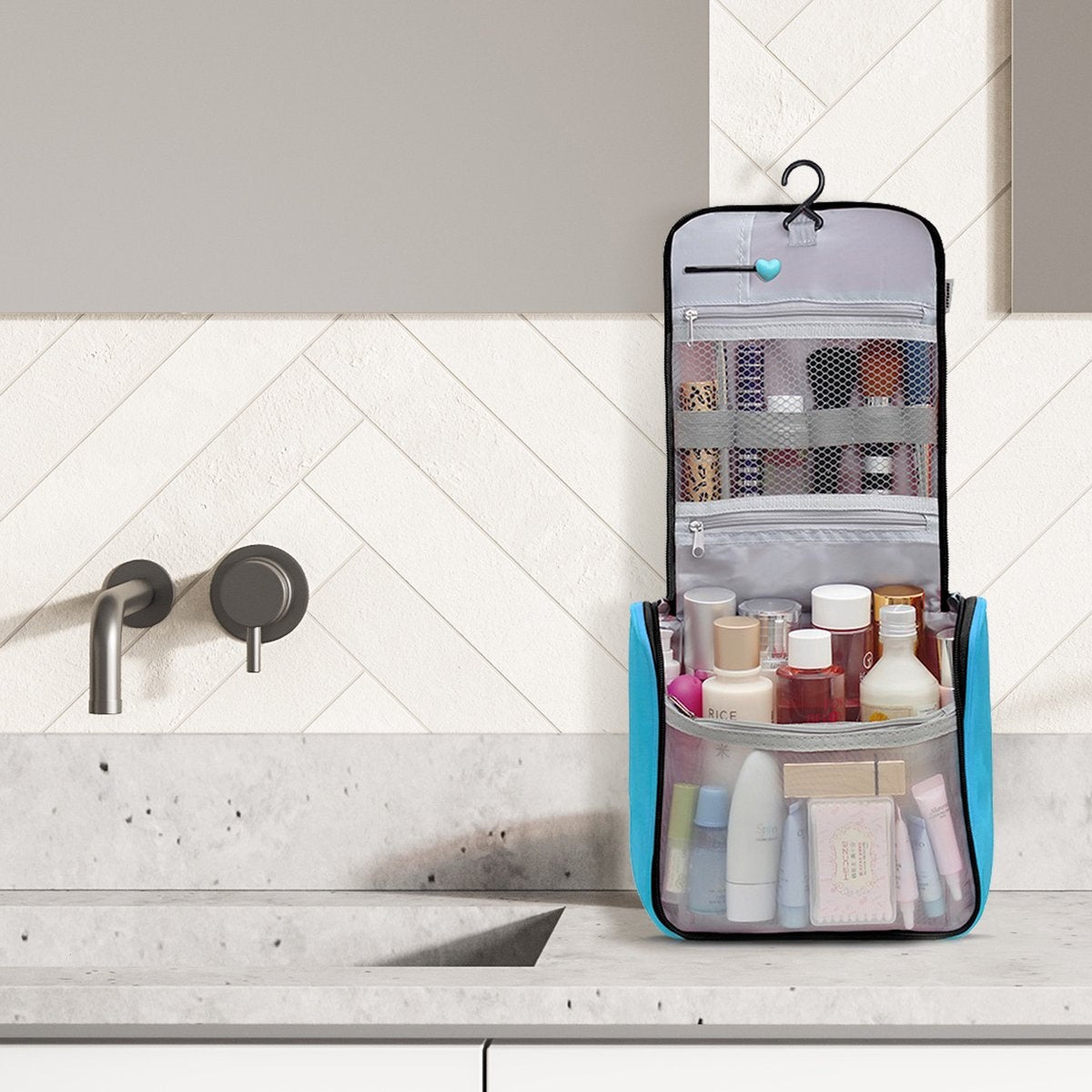 TRVLMORE Trousse de toilette - Suspension avec crochet - Unisexe - Bleu clair