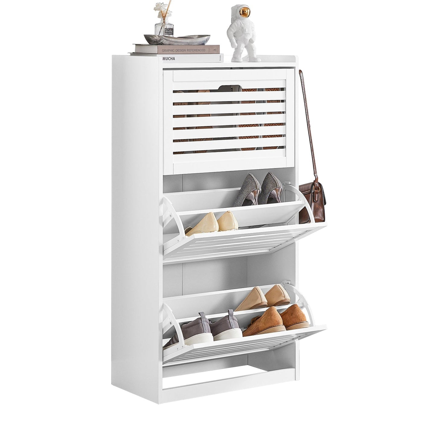 SoBuy FSR119-W Meuble à chaussures avec 3 tiroirs - 55 x 30 x 112 cm - Blanc