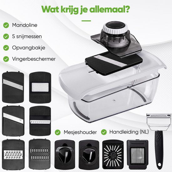 Stosh Mandoline - Coupe-légumes - Coupe-oignons - Coupe-spirale - Râpe - Plastique - 11 pièces - Sans BPA