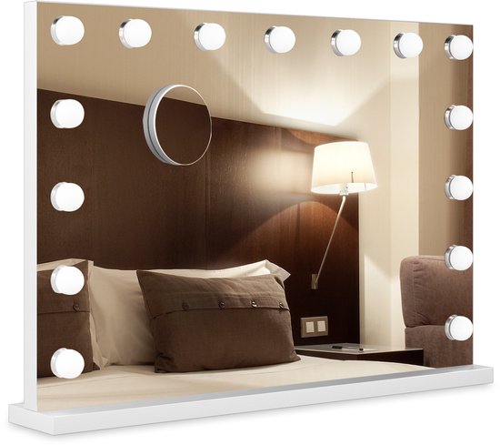Bayt Hollywood Mirror with Lighting - Make-up Mirror with Lighting - Mirror with Lighting - Hollywood Mirror 80x60 - Dimmable - 10x Magnification - 80x60cm - White