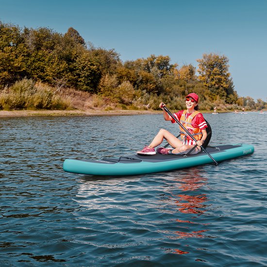 LifeGoods SUP Board Touring - 165 KG de capacité de charge - 365 x 76 cm - gonflable - avec siège - paquet Sup complet - Turquoise