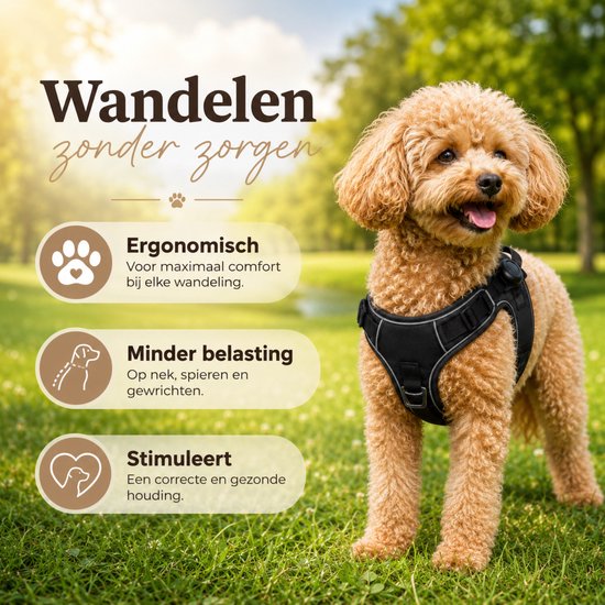 Harnais pour chien By Cee Cee – Harnais anti-traction – Harnais en Y pour chien – Harnais réfléchissant – Noir – Taille S