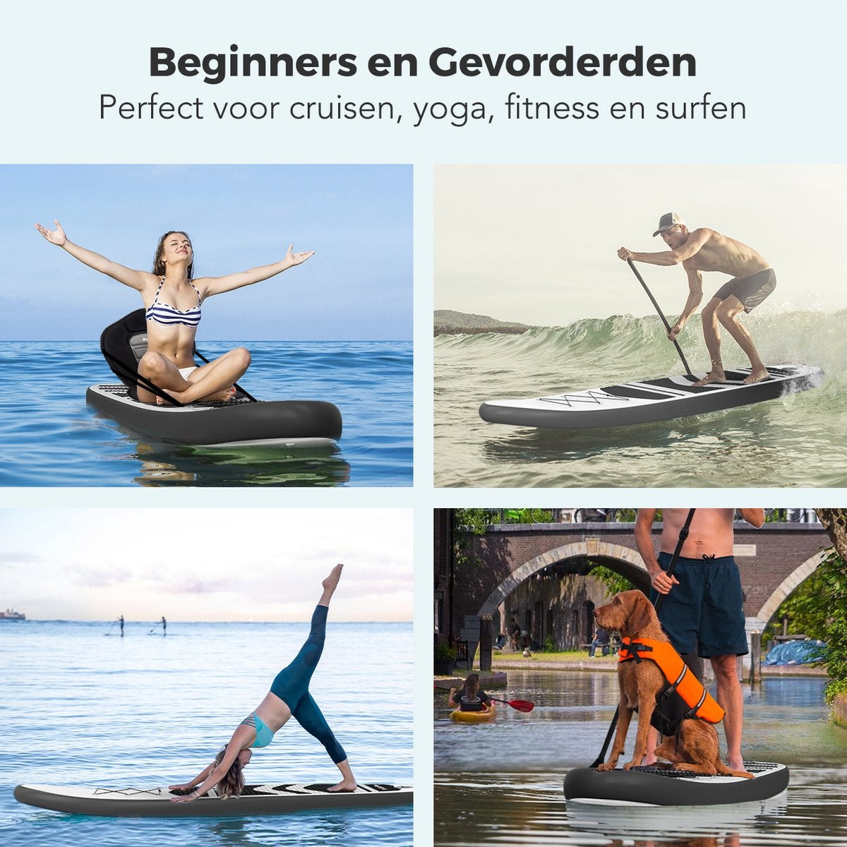 LifeGoods SUP Board - avec siège - Inflatable Paddle Board - Set complet - Max. 135KG - 320x81cm - Blanc/Noir