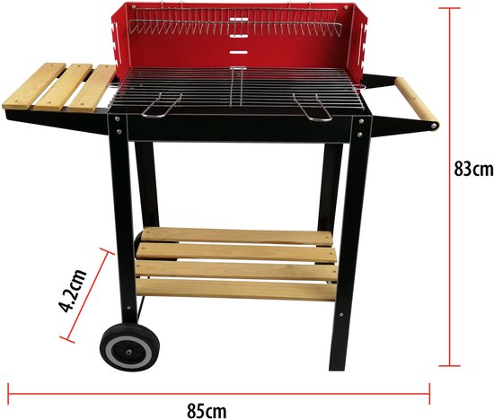 BBQ Collection Barbecue au charbon de bois - Barbecue au charbon de bois avec roulettes - Grille réglable et pare-vent - Barbecue avec table d'appoint - Noir