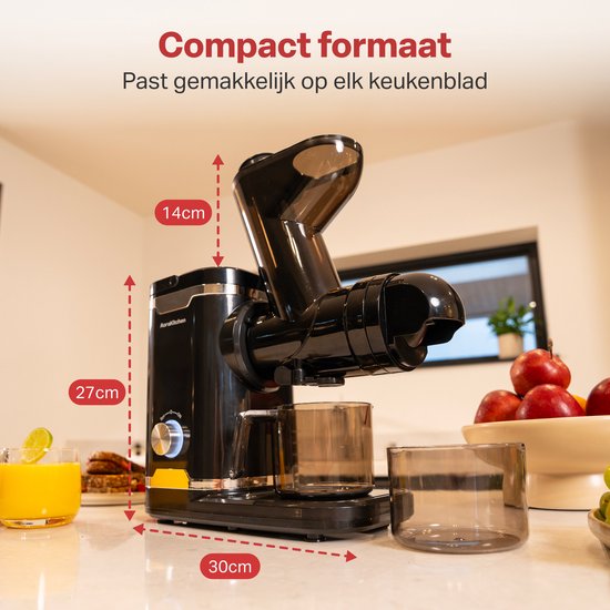 AoraKitchen Slowjuicer - avec fonction Reverse - Extracteur de jus - 500 ML - presse-agrumes - pour légumes et fruits - Fruit Press - Noir