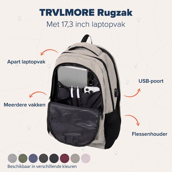 TRVLMORE Sac à dos à vie - Sac à dos avec compartiment pour ordinateur portable 17 pouces - Cartable - Résistant aux éclaboussures - Hommes et femmes - Garçons et filles - 36L - Champagne