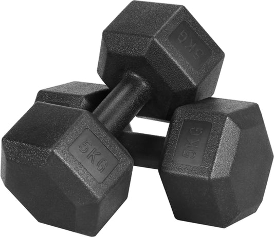 Yaheetech Jeu d'haltères de 2 x 5 kg - Tête hexagonale, conception antiroulis et revêtement en plastique - Pour la musculation et la gym à domicile - Plastique noir et béton - 28.5 x 15 x 13 cm