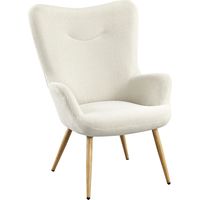 Yaheetech Fauteuil de salon en velours côtelé à dossier haut 68 × 70 × 97,5 cm Beige