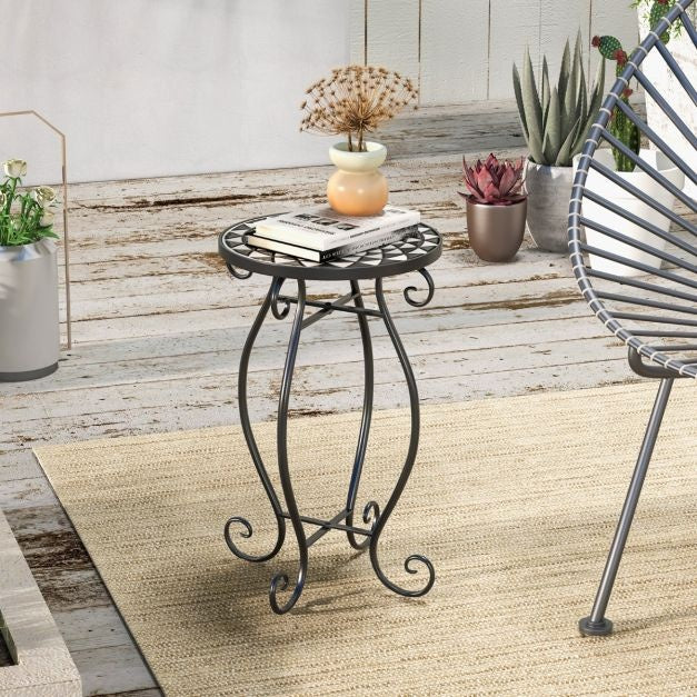 Coast Mozïek side table - Table de terrasse ronde d'intérieur et d'extérieur - 30 x 30 x 50 cm - Noir/Blanc
