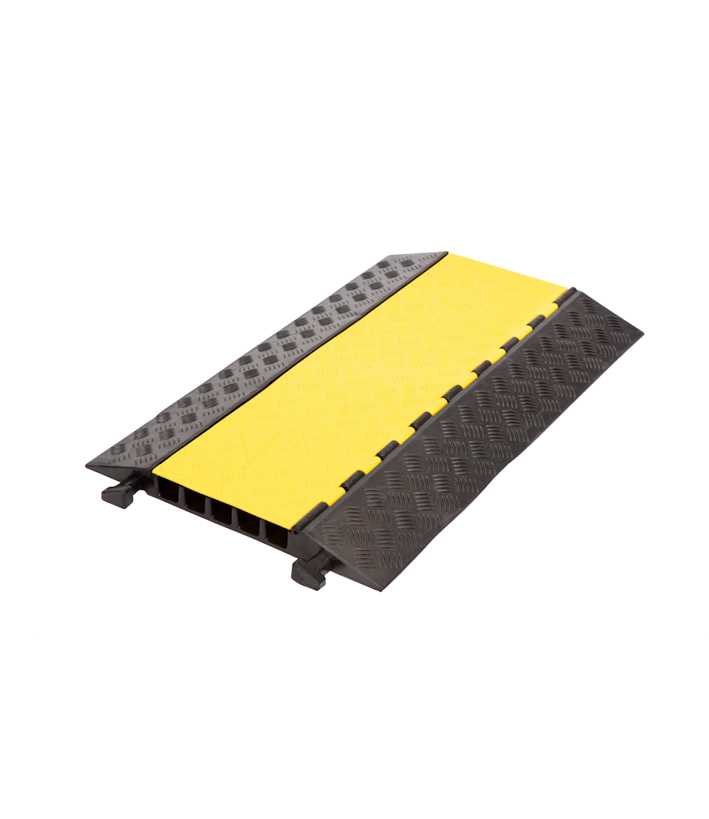 MAX Cable Bridge - 5 Canaux - 35x35 mm - Protecteur de câble en caoutchouc - Pour le trafic piéton et marchandises - Jaune-Noir