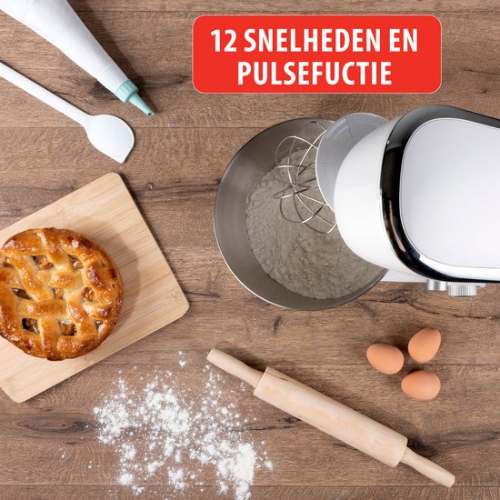 alpina Food Processor - Robot de cuisine - Bol mélangeur en acier inoxydable 5L - 3 Accessoires - Blanc
