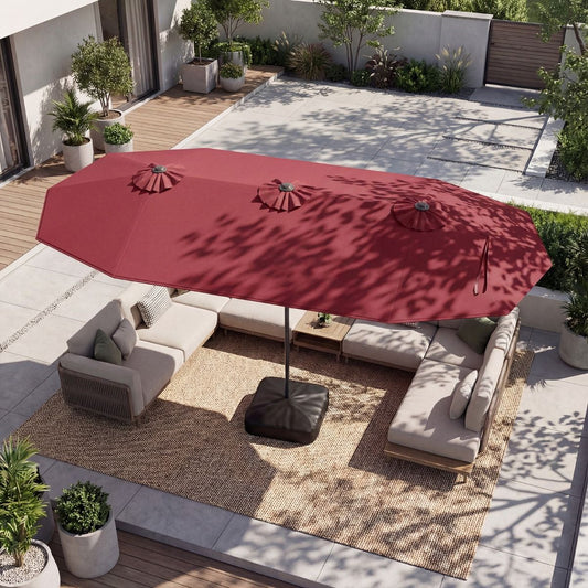Parasol double Coast - toile extra-large - pied lesté - Rouge vin 400 x 212 cm