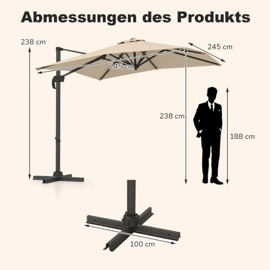 Coast Parasol flottant - 250 x 250 cm - Inclinable - Rotation 360° - Aluminium - Beige