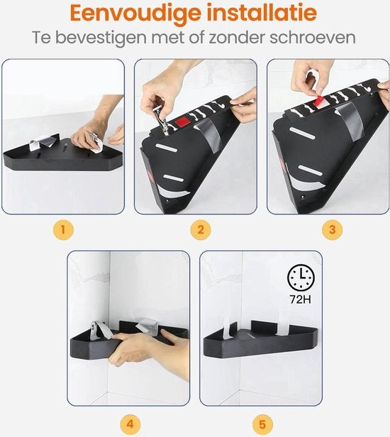 Goliving Support de douche 2 couches - Support de douche sans perçage - Support de douche d'angle - Panier de douche - Support de salle de bain - Accessoires de salle de bain - Noir