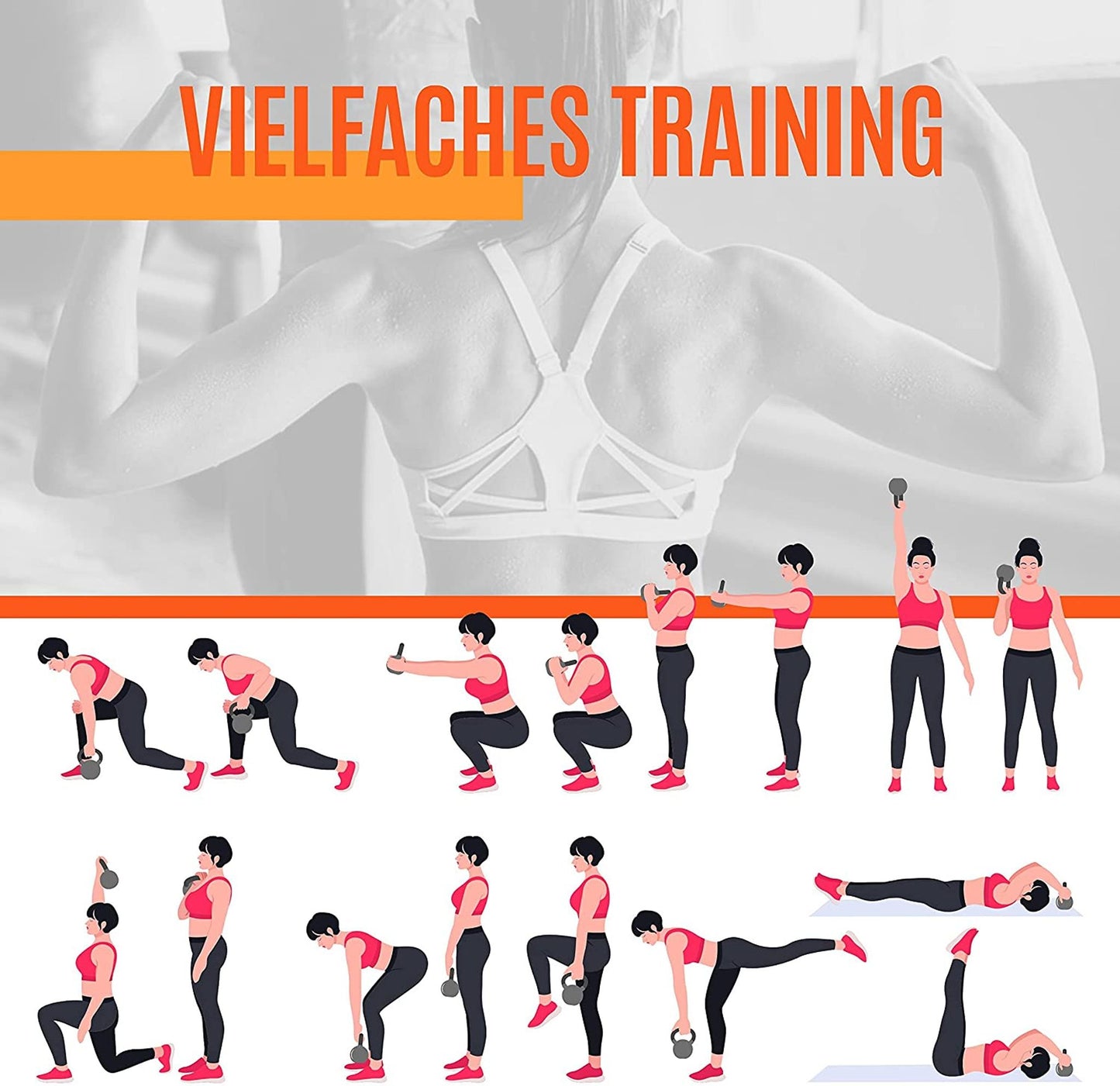 Ensemble de kettlebells Yaheetech 2 kg, 4 kg, 6 kg et 8 kg - Noir - Plastique et béton - 16,5 x 14 x 18,5 cm à 22,5 x 19,5 x 26 cm
