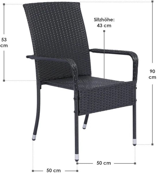 Chaises de jardin en polyrotan Yoro - 4 pièces - Noir - Empilable