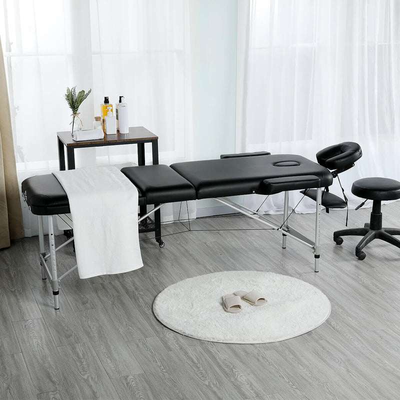 Table de massage professionnelle Yaheetech, pliable en 3 parties, avec appui-tête, accoudoirs et dossier en aluminium