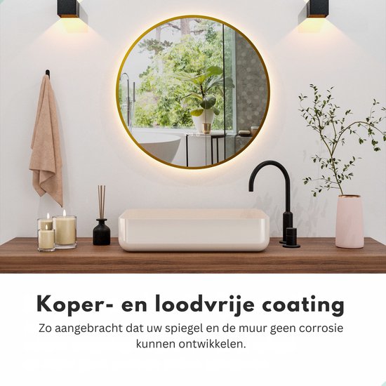 Mirlux Miroir de salle de bain avec éclairage LED et chauffage - Miroir mural rond - Miroir de douche anti-condensation - Cadre doré - 80CM