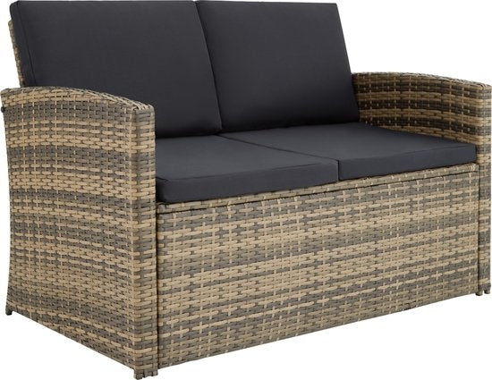 tectake® - Salon en osier set de jardin set de salon Lucca - canapé/2 chaises/table avec plateau en verre - couleur naturelle - 404916 - poly-rattan