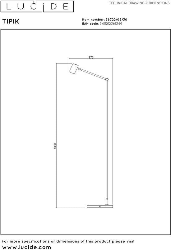 Lucide TIPIK - Lampadaire rechargeable - Batterie - LED à 3 niveaux de réglage de l'intensité - 1x3 W 2700 K - Noir