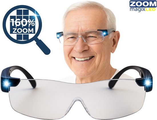 Lunettes loupes - Lunettes loupes avec éclairage LED - Lunettes loupes pour loisirs - Grossissement de 160 % - Verres résistants aux rayures - Étui de rangement et chiffon de nettoyage inclus
