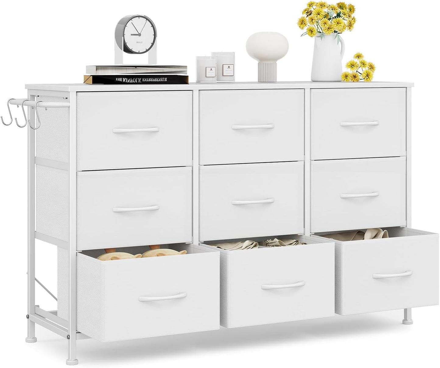 Leader Accessories Commode à 9 tiroirs en tissu pour l'entrée et le salon - 100 x 30 x 65 cm - Blanc
