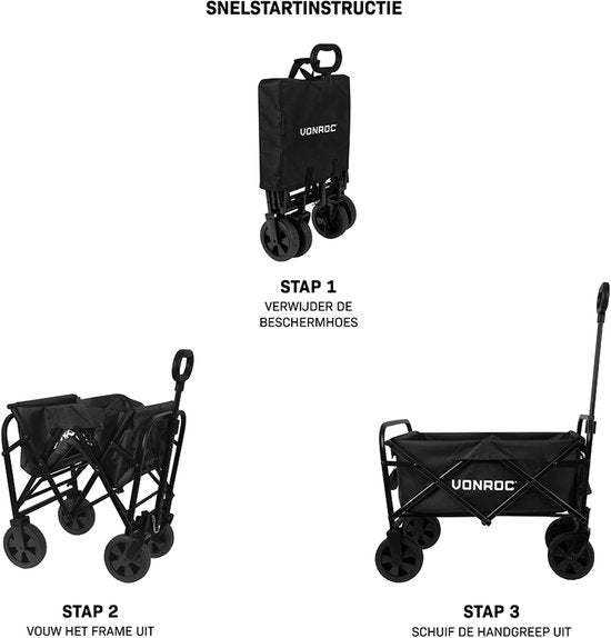 VONROC Wagon - Modèle compact - Pliable - Capacité de charge de 60 kg - Capacité de 50l - Roues solides anti-fuites - Cadre en acier robuste - Polyester 600D - Noir