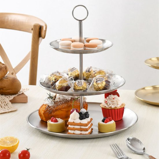 Étagère Ceruzo – Plat de service à 3 niveaux – Acier inoxydable – D26 x H34 cm