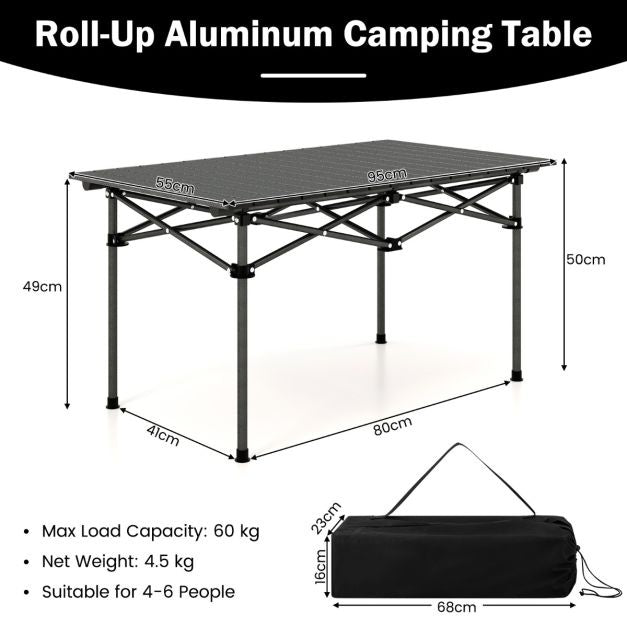 Table de camping Coast Aluminium avec sac de transport - 95 x 55 x 50 cm - Max. 60 kg - Noir