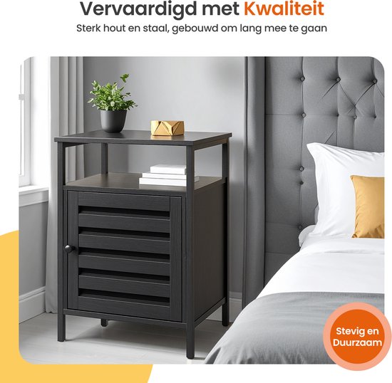 Goliving Table de chevet - 40 x 40 x 60 cm - Meuble de rangement avec porte et étagères - Bois - Industriel - Table d'appoint moderne - Noir