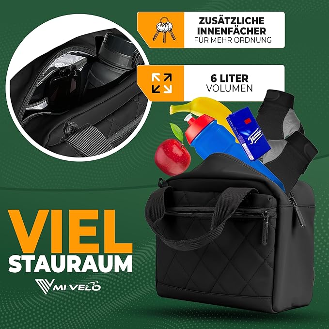 MIVELO Sacoche pour guidon - Déperlant & compatible Klickfix - 7 litres - Noir