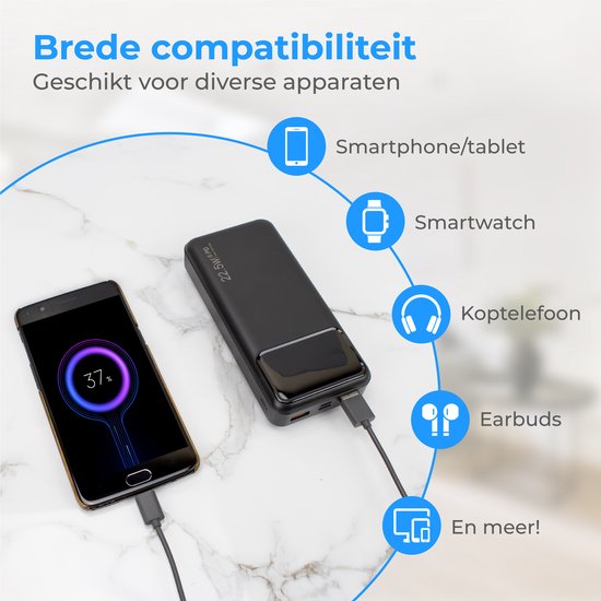 Nuvance - Powerbank 20000 mAh - Fonction de charge rapide 22,5W - USB, USB-C & Micro USB - Universel pour Smartphones, Tablettes & Gadgets - Travel Powerbanks - Noir