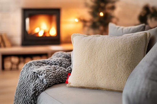 Feel Home - Oreiller chauffant - Teddy - Blanc cassé 45x60cm - avec banque d'alimentation 10000mAh