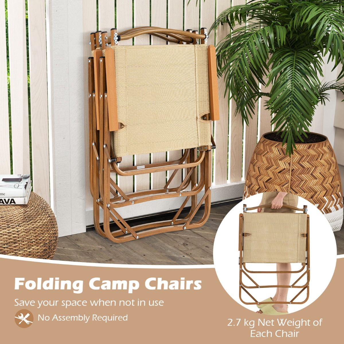 Lot de 2 chaises de camping pliantes Coast - Structure en aluminium légère - Conception ergonomique - Beige