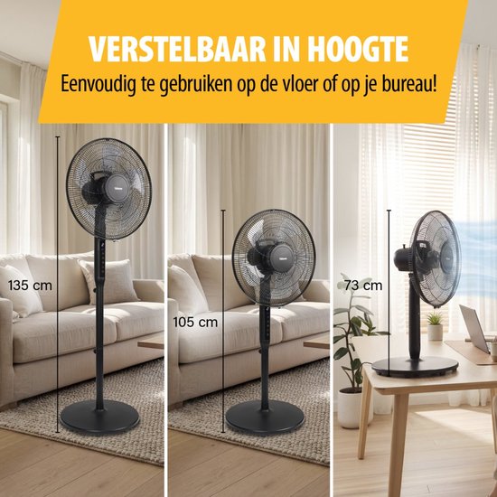 Ventilateur sur pied 3-en-1 Tristar - 40 cm - Avec télécommande - 9 vitesses - 3 modes de ventilation avec mode veille et minuterie - Oscillant - VE-5796