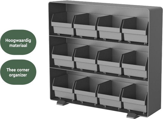 BRASQ Tea Organiser Black TB200 - Boîte à thé 12 compartiments - organiseur de cuisine - Boîte à thé - Porte-sachets de thé - Système de rangement peu encombrant