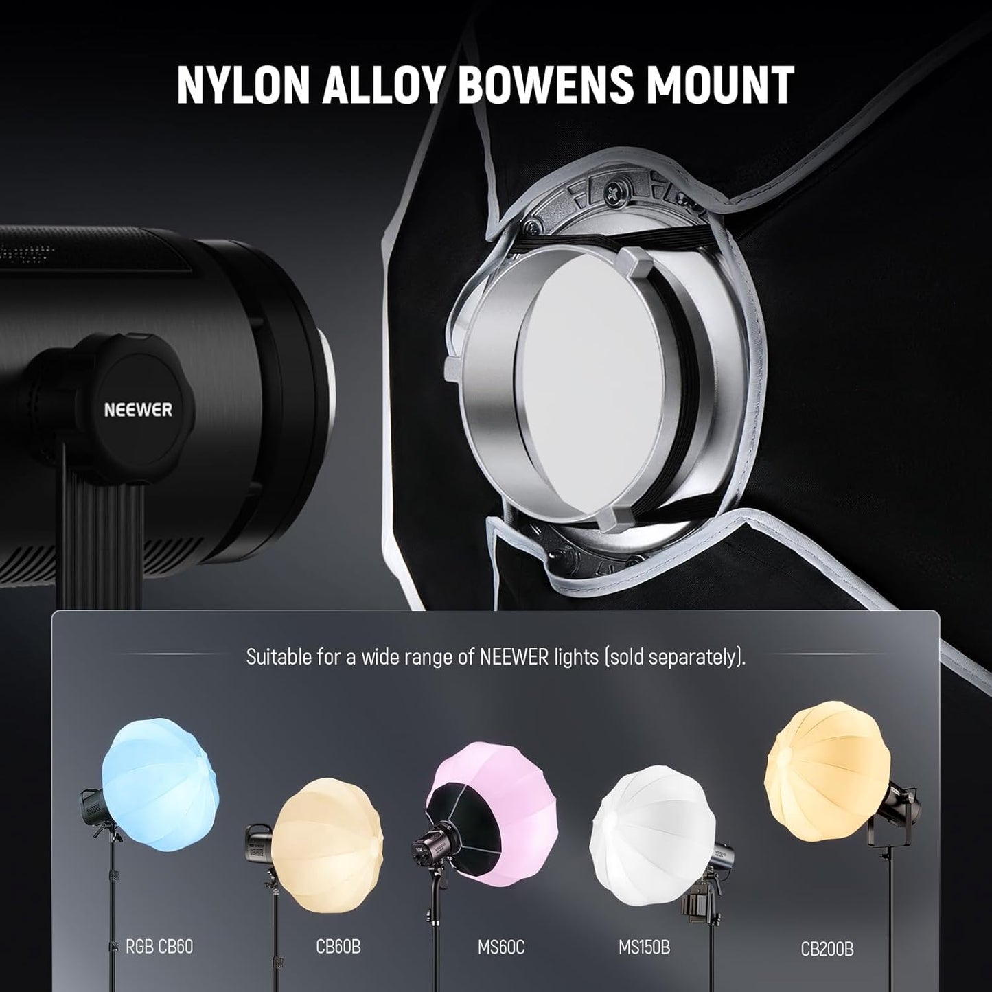 Softbox Neewer 50 cm, blanche - Diffuseur de lumière à fixation rapide à 360° avec monture Bowens pour lampes vidéo LED