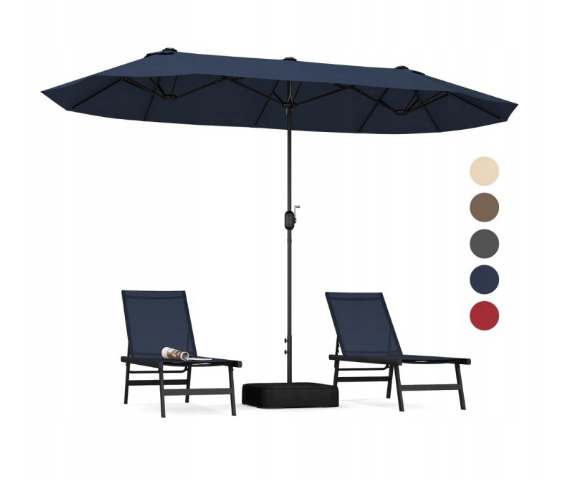 Parasol triple Coast 400 x 200 cm - Avec pied - Manivelle - 12 baleines