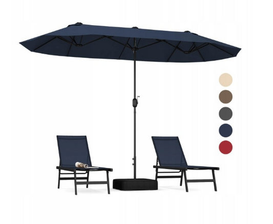 Parasol triple Coast 400 x 200 cm - Avec pied - Manivelle - 12 baleines