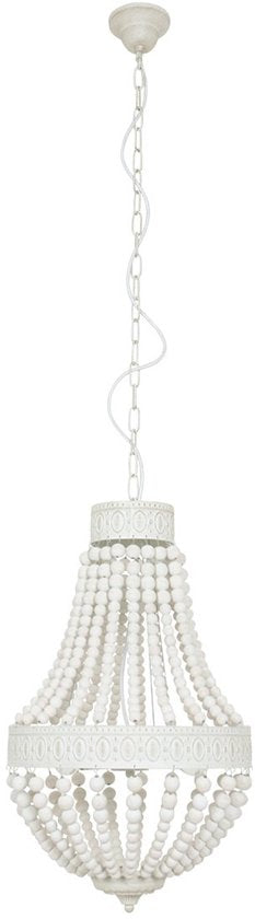 Suspension Ella 10191W - Lampe tendance à perles blanches en bois et métal, hauteur réglable de 70 à 155 cm - Marque : Mexlite