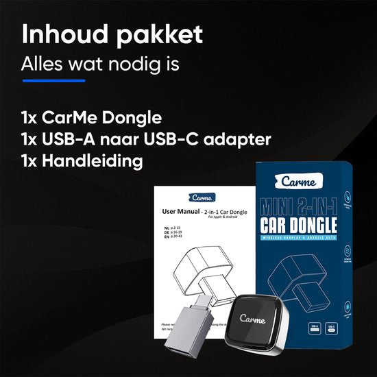 CarMe Ultra Mini 2-in-1 CarPlay Dongle - Wireless CarPlay & Android Auto - USB-A & USB-C - Android Auto Dongle - Silver