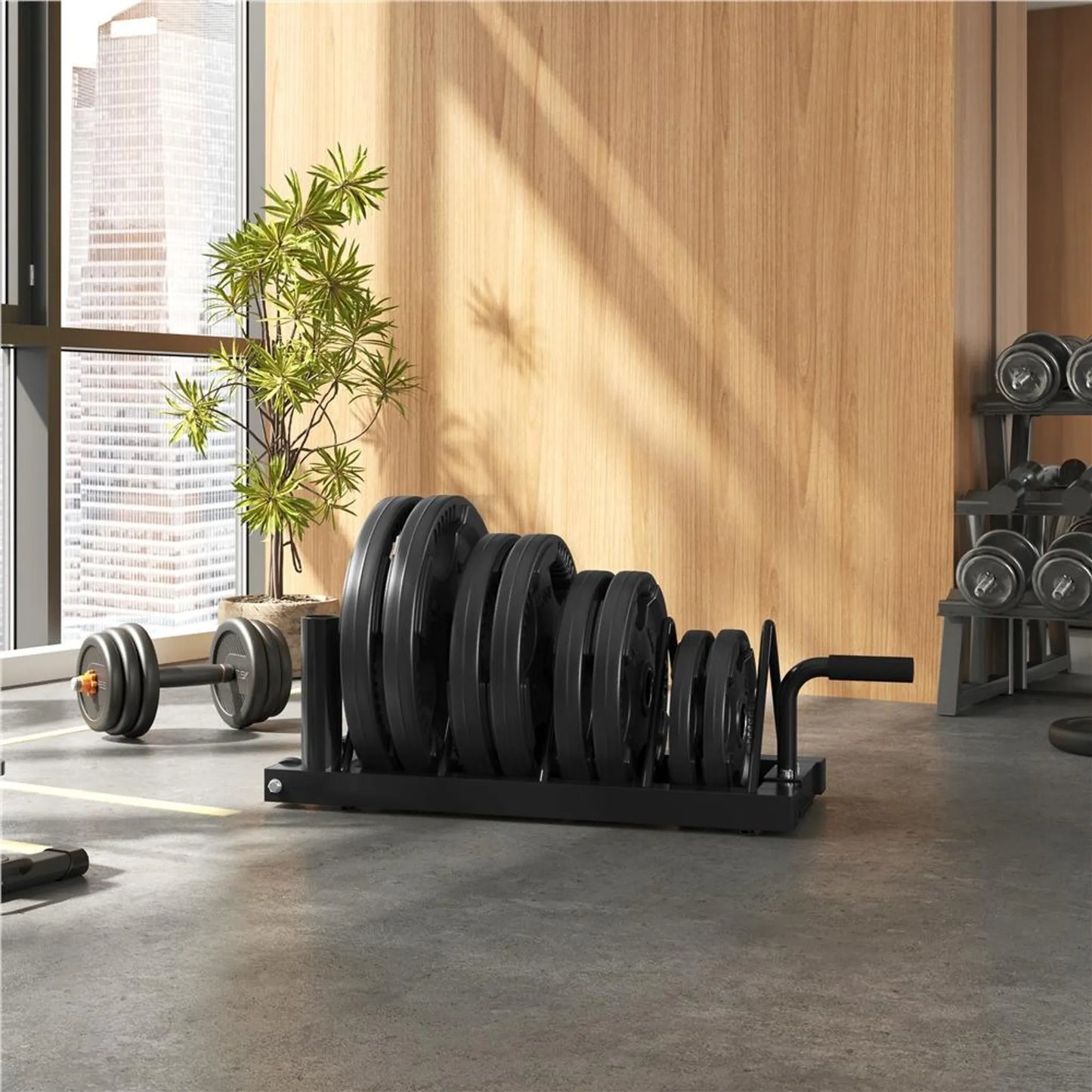 Yaheetech Halter Rack For Dumbbells And Bars - Equipé de 4 plateaux de rangement et de 2 supports de licol et de roues de transport - Pour haltères olympiques et poids - Métal noir - 94 x 33 x 30 cm