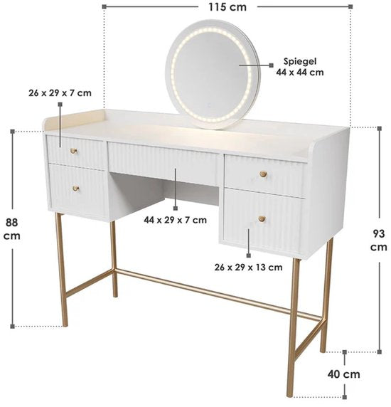 Coiffeuse Samira - Miroir et LED inclus - Blanc