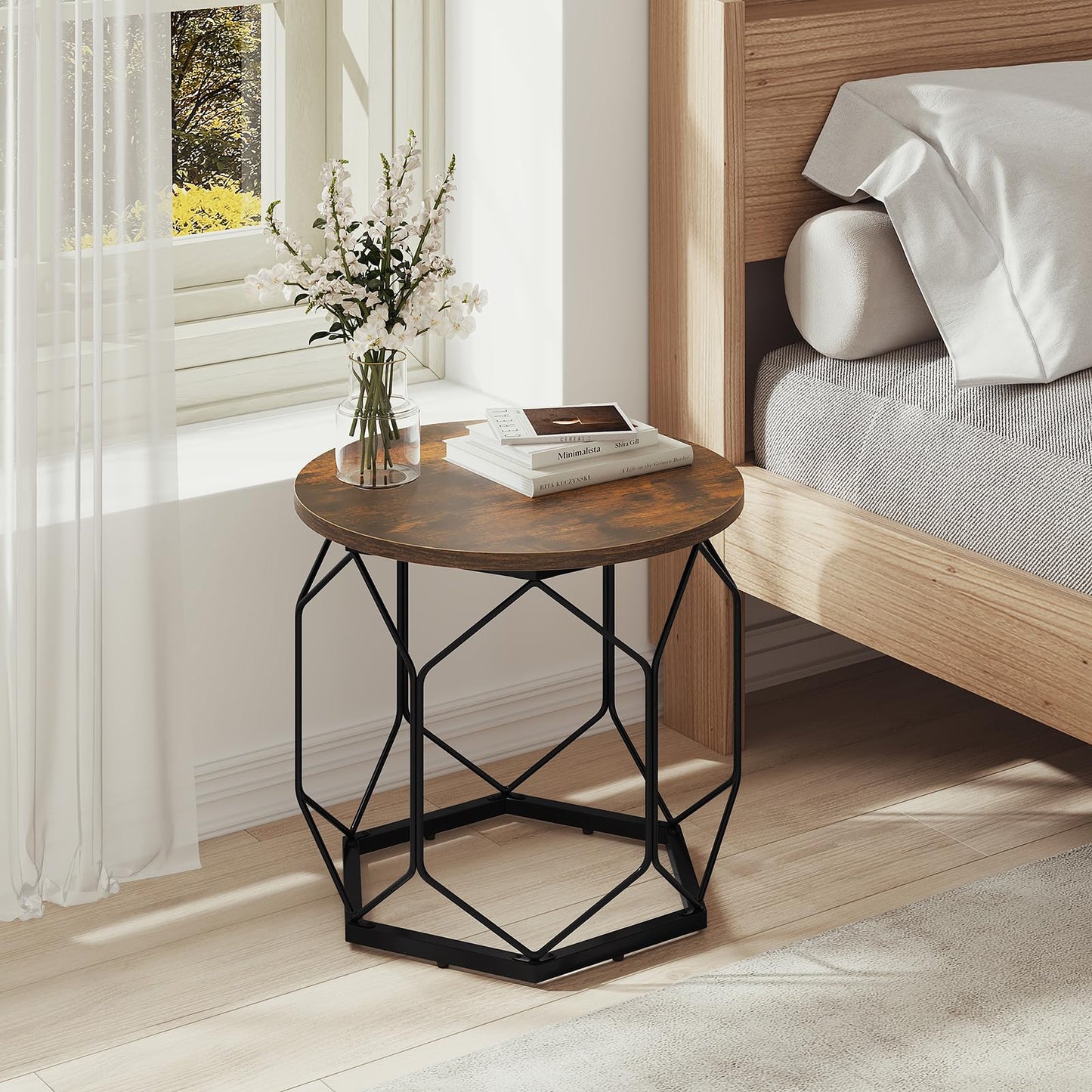 Ensemble de tables basses Woltu - 2 pièces - Rondes - Fibre de bois marron/noir