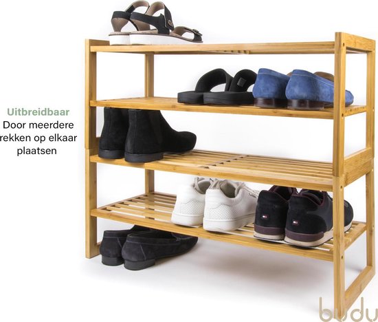 Budu Shoe Rack (2 levels) - Bamboo Shoe Rack - Wooden Shoe Cabinet - Shoe Rack wood