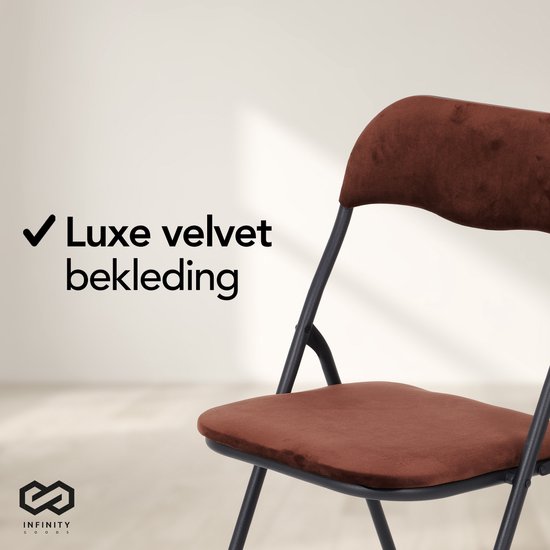 Infinity Goods Klapstoelen - Set van 4 - Vouwstoelen - Fluweel - Eettafelstoelen - Opklapbare Stoelen - 43 x 47 x 80 CM - Stoelen - Bruin