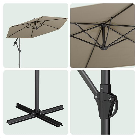 LifeGoods Parasol flottant - Rond Ø300 cm - UPF 50+ et Imperméable - Taupe