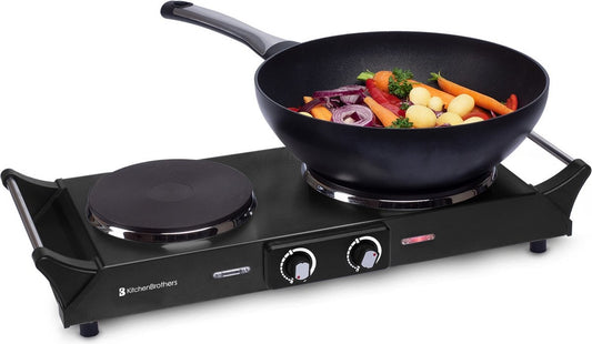 Plaque de cuisson KitchenBrothers  - 2 foyers - 54,3 x 22,8 x 10 cm - 2500W - Noir