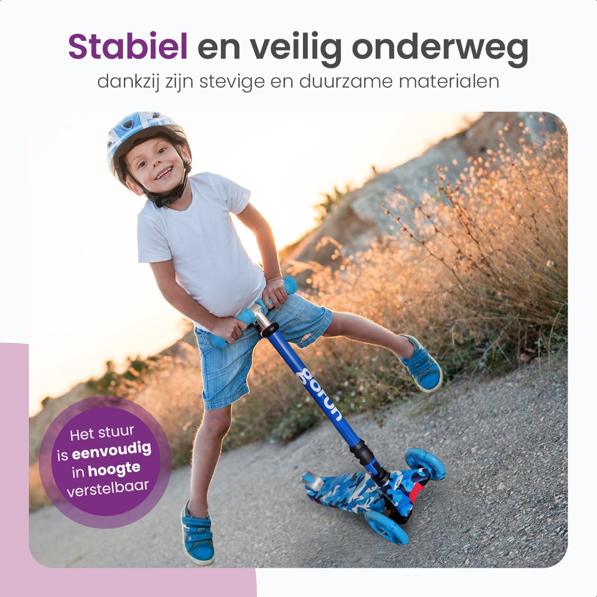 GoFun Kids scooter - Roues lumineuses - Pliable - Guidon réglable - 85 x 58 x 23 cm - Bleu