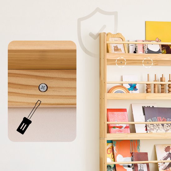 SoBuy KMB08-N Bibliothèque pour enfants, 4 niveaux, meubles, rangement, jouets, bibliothèque, meuble de rangement, étagère, chambre, nature, 80 x 12 x 118 cm